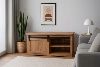 Produktbild von Couchtisch 110 x 45 x 50 cm Akazienholz massiv naturfarben ohne Baumkante LIANO 1