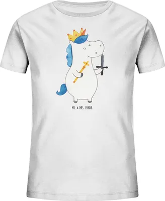 Produktbild von Mr. & Mrs. Panda Kleinkinder T-Shirt Einhorn König mit Schwert 7-8 Jahre (122/128) - Weiß - Geschenk, Einhörner, Unicorn, Bio Kinder, Mittelalter, Kindershirt, Ritter