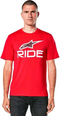 Immagine prodotto di Maglietta Alpinestars Ride 4.0, articolo ufficiale da collezione, rossa con stampa bianca sul davanti, 100% cotone