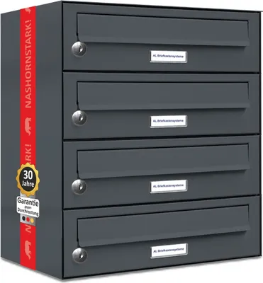 Produktbild von 4er Briefkasten Anthrazit Anlage 4 Fach Wandbriefkasten Postkasten