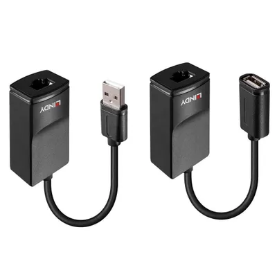 Produktbild von Lindy 43365, Netzwerksender & -empfänger, 60 m, 12 Mbit/s, Cat5e, Cat6, Schwarz, Kunststoff