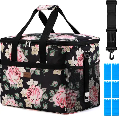Produktbild von Packaway 4-lagige isolierte Kühltasche – Lunchtasche 40 Liter – Schwarz/Blume
