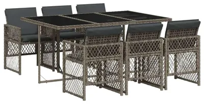 Produktbild von vidaXL 7-tlg. Garten-Essgruppe mit Kissen Grau Poly Rattan