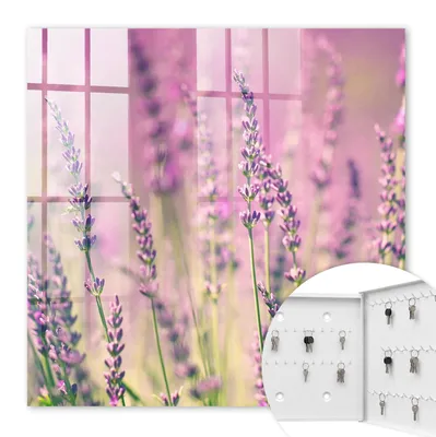 Produktbild von Metall Schlüsselkasten 30 x 30 cm - weißer Schlüsselschrank zur Wandmontage - wandhängende Schlüsselbox mit Tür - rechts öffnend - Schlüsselaufbewahrung für Flur - Büro - Arbeitszimmer - Werkstatt - Garage - Lila Garten