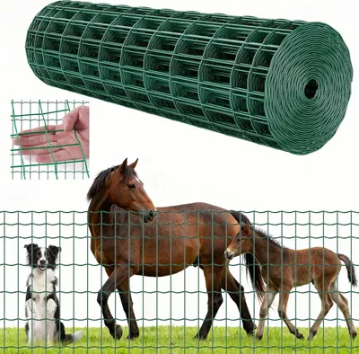 Immagine prodotto di Recinzione in rete metallica - Recinzione per pascoli e giardini 1 m x 25 m - Maglie 5,08 x 10,16 cm - Spessore del filo 2,1 mm - Zincata e rivestita in PVC - Per bovini, bovini, suini, ovini - Verde