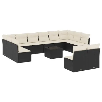 Produktbild von vidaXL 13-tlg. Garten-Sofagarnitur mit Kissen Schwarz Poly Rattan