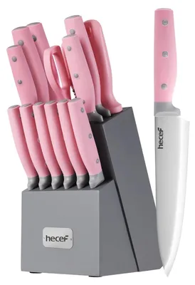 Image de Set de couteaux de 14 pièces avec bloc de couteaux en rose