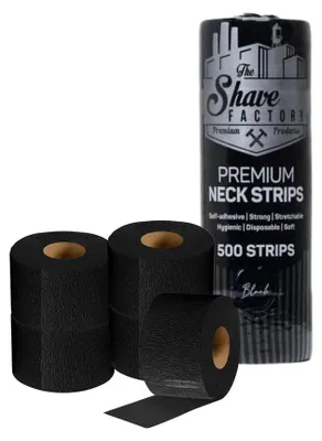 Image de The Shave Factory Nackenstreifen für Friseure SCHWARZ ? 5 Rollen mit 100 Streifen ? Wasserlinsen-Nackenschutz für eine angenehme Rasur oder einen bequemen Haarschnitt (1, Black)