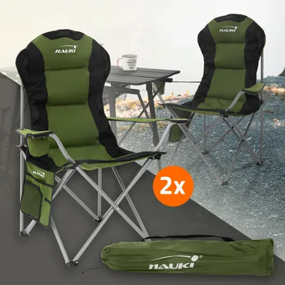 Produktbild von Hauki 2x Campingstuhl faltbar, Khaki, Angelstuhl mit Getränkehalter & Tragetasche