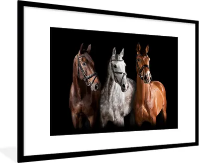 Produktbild von MuchoWow® MuchoWow® Gerahmtes Poster Pferde - Tiere - Schwarz 90x60 cm - Poster mit zchwarzem Bilderrahmen - Wanddekoration - Fotos