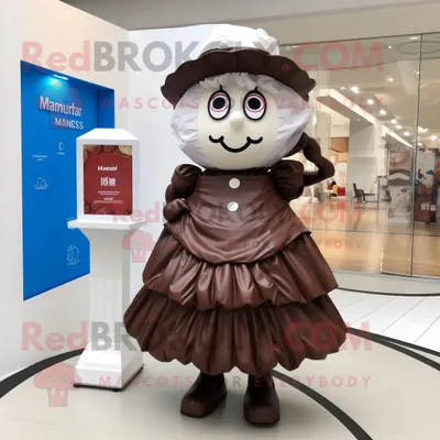 Productafbeelding van Chocolates mascotte REDBROKOLY kostuum karakter gekleed met een plooirok en koerierstassen