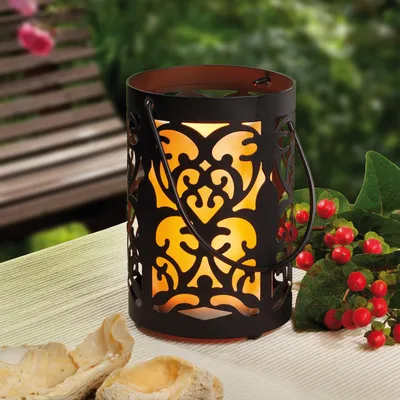 Produktbild von Hellum 300277 Laterne Deko Ornament Metall m. LED-Kerze gelb Windlicht Kerzenhal