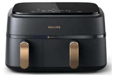 Produktbild von Philips Airfryer 3000 Series Dual Basket inkl. Grillrost + Spieße, schwarz/Kupfer (NA352/04)