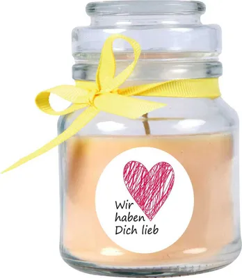 Immagine prodotto di Candela profumata in barattolo di caramelle "Hearts", fragranza: vaniglia ( giallo ), 120g - dura fino a 30 ore