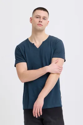 Image de Blend BHAshton T-shirt pour homme à col en V et boutons 100 % coton Coupe classique