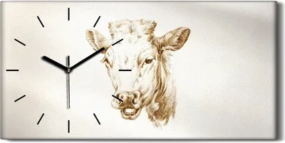 Produktbild von Küche Wohnzimmer Wand Leinwand Uhr Geräuschlos 60x30 Zeichnung Tier Kuh Kunst - schwarze Hände