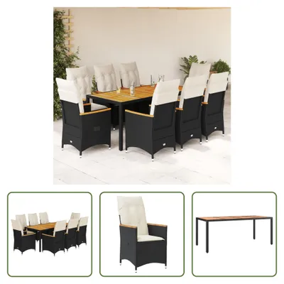 Produktbild von The Living Store 9-tlg. Garten-Essgruppe mit Kissen Schwarz Poly Rattan