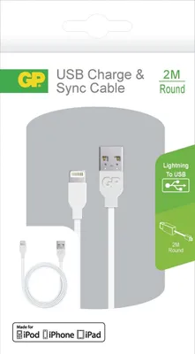Produktbild von GP Batteries 2m, Lightning/USB, USB A, Lightning, Männlich/männlich, Gerade, Gerade, Weiß