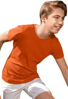 Produktbild von Einfaches Kinder-T-Shirt, 100% Baumwolle, unbedruckt, einfarbig, 160g/m2, Farbe orange, Größe 158 cm / 12 Jahre