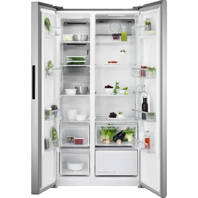 Produktbild von AEG 9000 MultiChill 0° / Side by Side Kühlschrank / 1770 mm / 594 L / NoFrost RXB659E6NU Edelstahl-Look, Seiten grau
