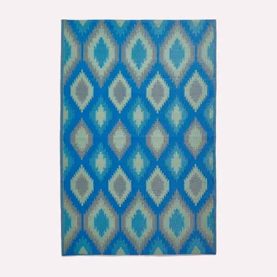 Produktbild von HOMESCAPES Outdoor Teppich wetterfest blau-grün 120x180 cm, Gartenteppich Amber mit Ikat-Muster, Balkonteppich wendbar
