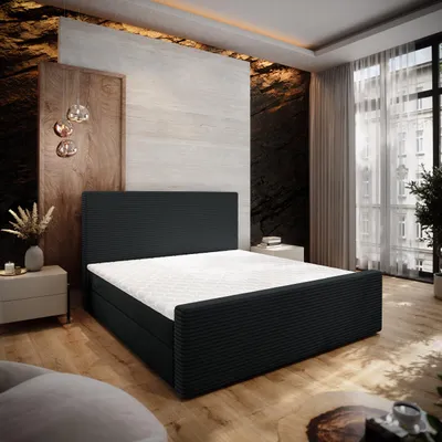 Produktbild von Masseno Boxspringbett ALORIA 140x200 cm Komplett-Set mit Bonell Matratze und Topper, Polsterbett mit Bettkästen -Schwarz, POSO 135 + KRONOS 07