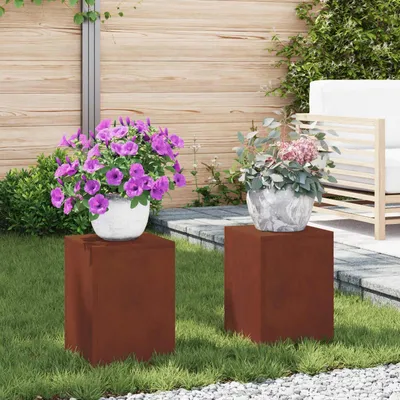 Zdjęcie produktu dla vidaXL Stojak na rośliny 2 szt. rdzawy 24 x 24 x 35 cm Stal odporna na warunki atmosferyczne