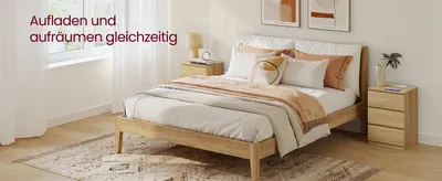 Produktbild von Nachttisch mit Steckdosen - Beistelltisch - 2er-Set - 3 Schubladen - 2 Steckdosen - 2 USB-A-Anschlüsse - Weiß