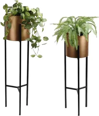 Imagen del producto de Soporte para plantas Famanu, juego de 2 piezas, color dorado y