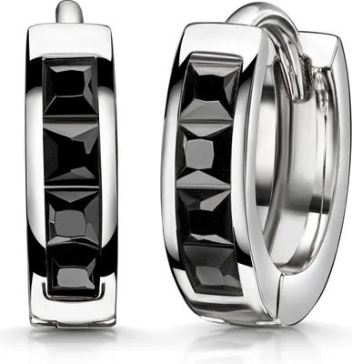 Produktbild von MATERIA Damen Ohrringe schwarz Klapp-Creolen aus 925 Sterling Silber mit Zirkonia Steinen schwarz 15mm SO-453-Schwarz