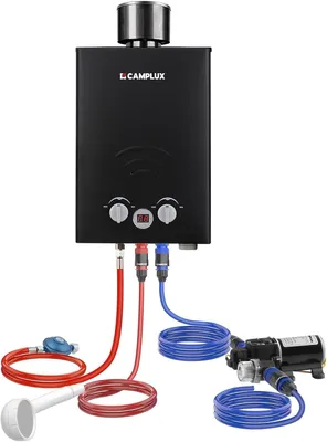 Productafbeelding van Gasdoorstroomboiler tankloos 6 liter met 12V waterpomp en regenhoes, 50 mbar LPG voor camping