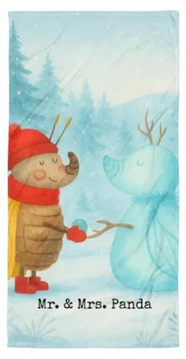 Produktbild von Mr. & Mrs. Panda Duschtuch Nachtfalter Schneemann Design - Weiß - Geschenk, Weihnachtsgruß, Großes Badehandtuch, Strandtuch, Weihnachten, Handtuch, Winterzeit, Schnee
