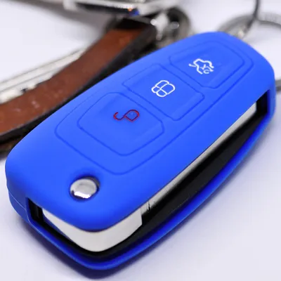 Produktbild von Auto Schlüssel Hülle Silikon Schutz Cover Blau kompatibel mit Ford Mondeo Focus S-Max Fiesta Transit 3 Tasten Klappschlüssel