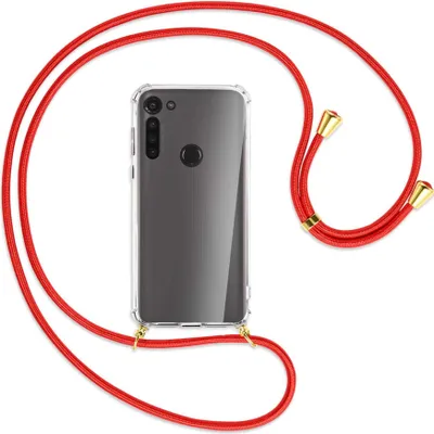 Produktbild von Handykette Backcover-Schutzhülle mit Band (Metall goldfarben) für Motorola Moto G8 - rot