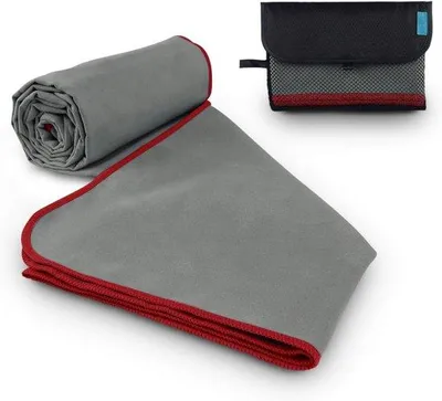 Productafbeelding van Famanu microvezel handdoek, ultralicht - compact en sneldrogend - sport handdoek (grijs-rood - S, 80x40 cm)