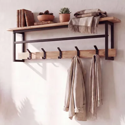 Produktbild von WOHNLING Wandgarderobe Akazie Massivholz 100cm mit Ablage Modernes Garderobenpaneel Hängegarderobe 5 Haken und Kleiderstange Flurgarderobe Handmade
