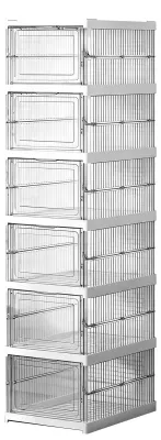 Image de Boîte de rangement pour chaussures en plastique transparent, organiseur de chaussures empilable, étagère à chaussures pliable et peu encombrante, bac de rangement pour baskets, support à 6 niveaux, 25,5 x 34,5 x 105 cm