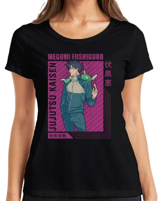 Productafbeelding van Megumi Fushiguro Jujutsu Kaisen Shikigami Anime Retro Dames T-shirt, zwart, maat L