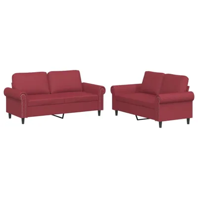 Produktbild von 2-tlg. Sofagarnitur mit Kissen Weinrot Kunstleder