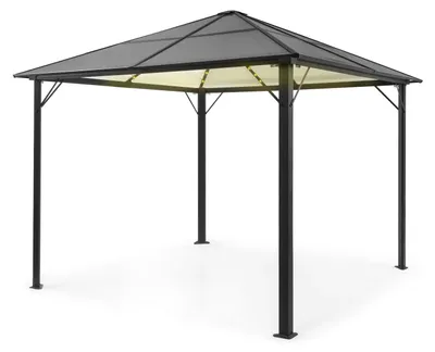 Produktbild von Blumfeldt Pavillon 3x3m, Rostfreier Aluminium-Pavillon mit Festem Dach & Dimmbaren LED-Lichter, Pavillon Wasserdicht, Stabil & Winterfest, Langlebige Pergola Freistehend, Gartenpavillon für Terrasse