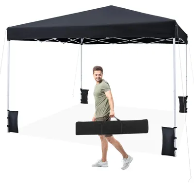 Produktbild von COSTWAY Pavillon 3x3m, Pop-Up Faltpavillon höhenverstellbar, Gartenpavillon wasserabweisend, Partyzelt UV Schutz 50+ mit Tragetasche, 4 Sandsäcken