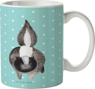 Produktbild von Mr. & Mrs. Panda Kinderbecher Stinktier Angriff - Türkis Pastell - Geschenk, Mehrwegbecher, Camping Tasse, wütend, Drohung, Pott, Plastikbecher, Wildtier, Raubtier, Skunk