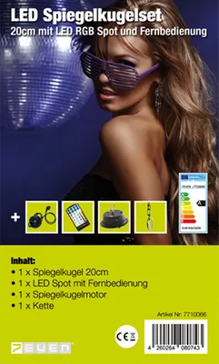 Produktbild von 7even LED Spiegelkugelset 20cm mit Fernbedienung / Party Keller Disco Disko Kugel Motor Farbige LED