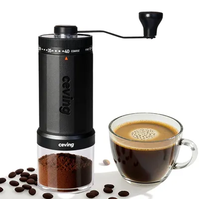 Immagine prodotto di Macinacaffè manuale macinino da caffè manuale - 60 g - Macina conica in Vetroceramica - 40 regolazioni - Nero