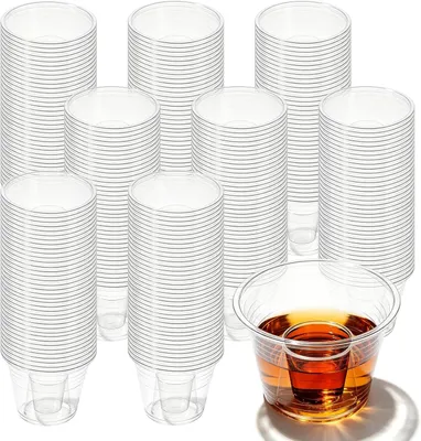 Produktbild von 150 Stück Schnapsgläser für Jägerbombs, 100ml Kunststoffbecher mit Einsatz, transparente Becher für Veranstaltungen