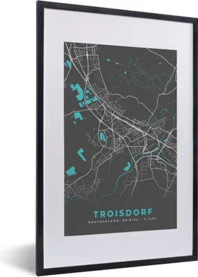 Produktbild von MuchoWow® Gerahmtes Poster Deutschland - Blau - Troisdorf - Stadtplan - Karte 40x60 cm - Poster mit Schwarzem Bilderrahmen Wandposter Rahmen Foto Bilder - Poster in Rahmen