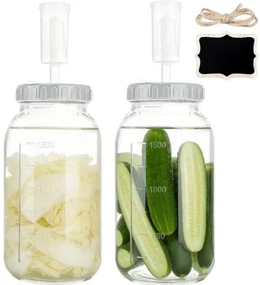 Productafbeelding van Fermentatieglas 2 liter, 2 stuks, met luchtslang, schroefdeksel, veiligheidsglas, geschikt voor kimchi, zuurkool, kombucha, fermentatie