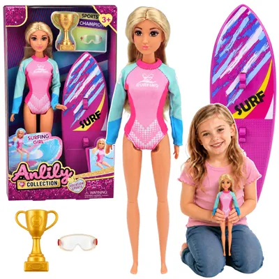 Productafbeelding van Anlily surfpop in wetsuit met surfplankaccessoireset