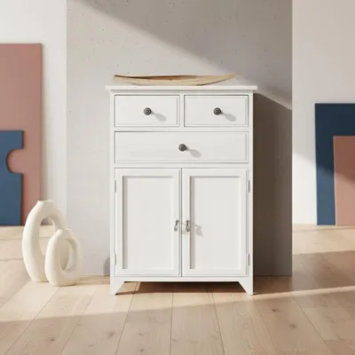 Produktbild von Mucola Kommode Schrank Regal Sideboard Badschrank Shabby Chic Weiß Holz Beistellschrank