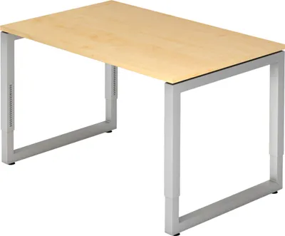 Produktbild von bümö Schreibtisch Serie-R - Nachbildung Ahorn, Gestell: Silber, Größe:  120 x 80 cm